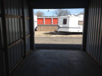 looking out from the inside of a storage garage